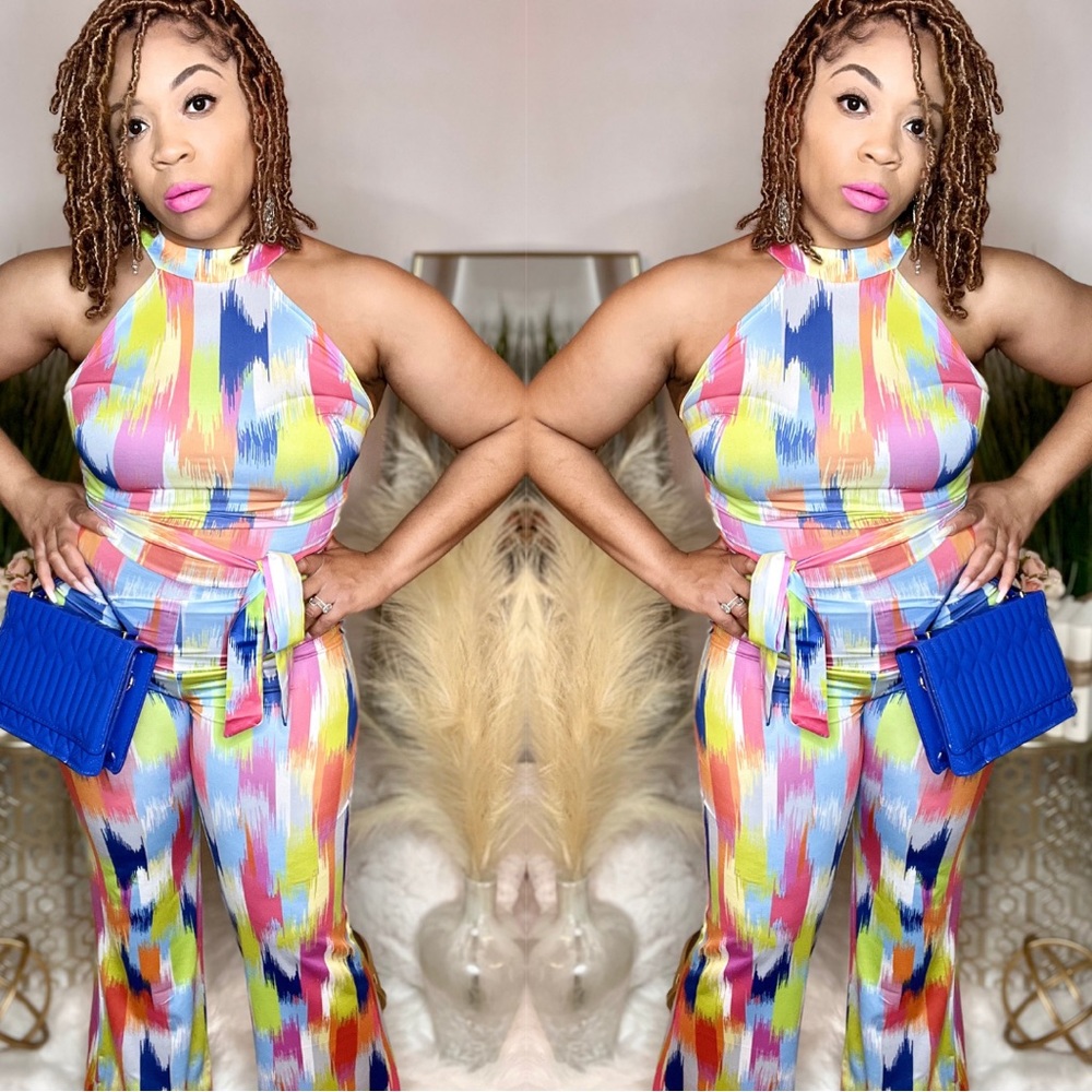 Colorful Color Block Sleeves Ladies Jumpsuit